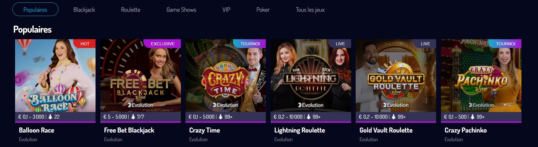 jeux en direct lucky8